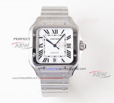 Perfect Replica New Cartier Santos Replica White Roman Dial Mens Watches